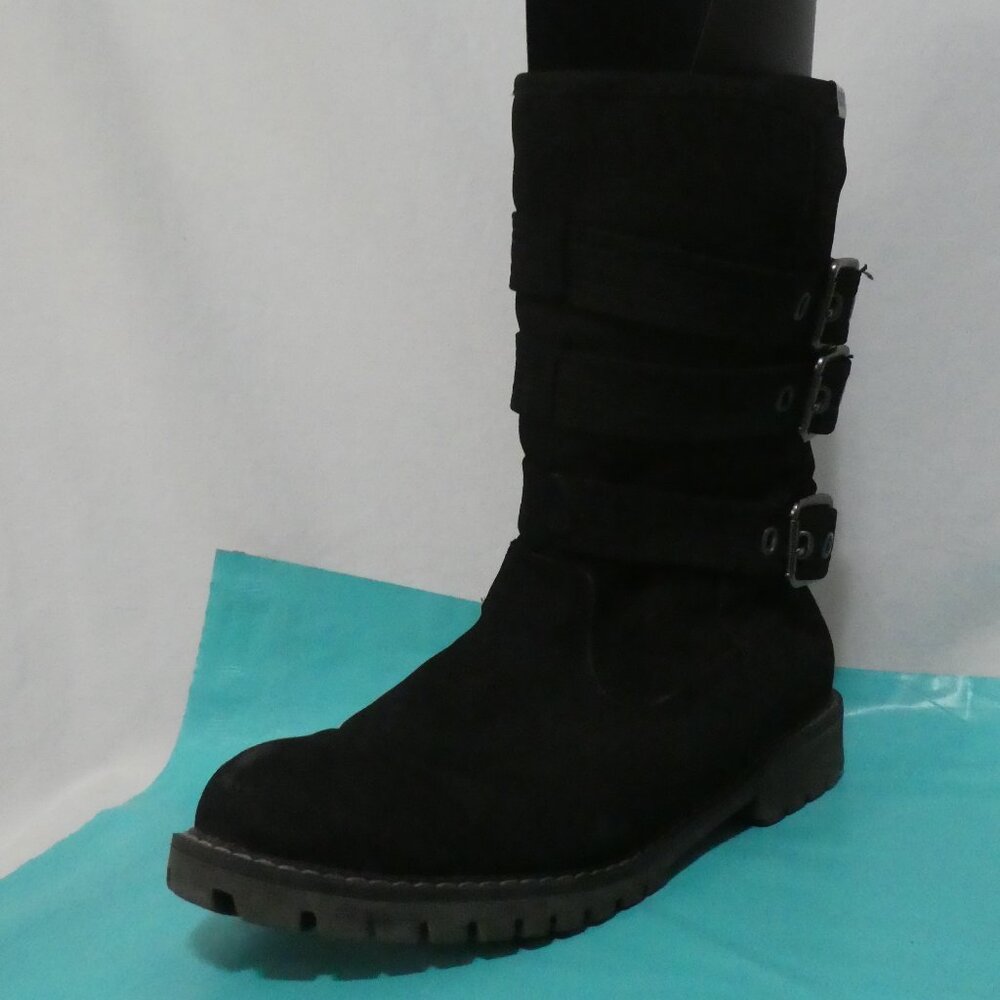 ROXY | size 9 | Stylish Black Triple Buckle Boots | Suede Texture | Zip-Up Sides - Picture 15 of 16